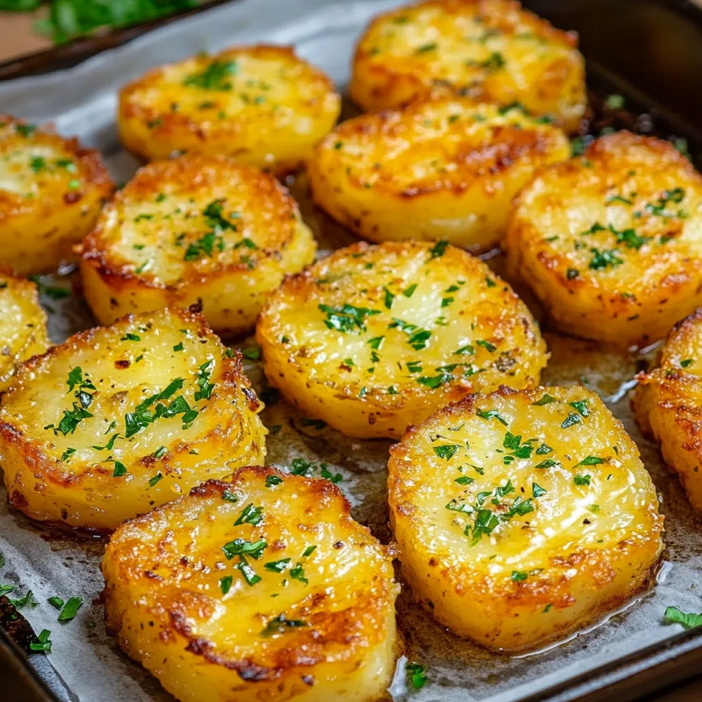 Patatas crujientes doradas en un plato, decoradas con perejil fresco, listas para servir con salsa.