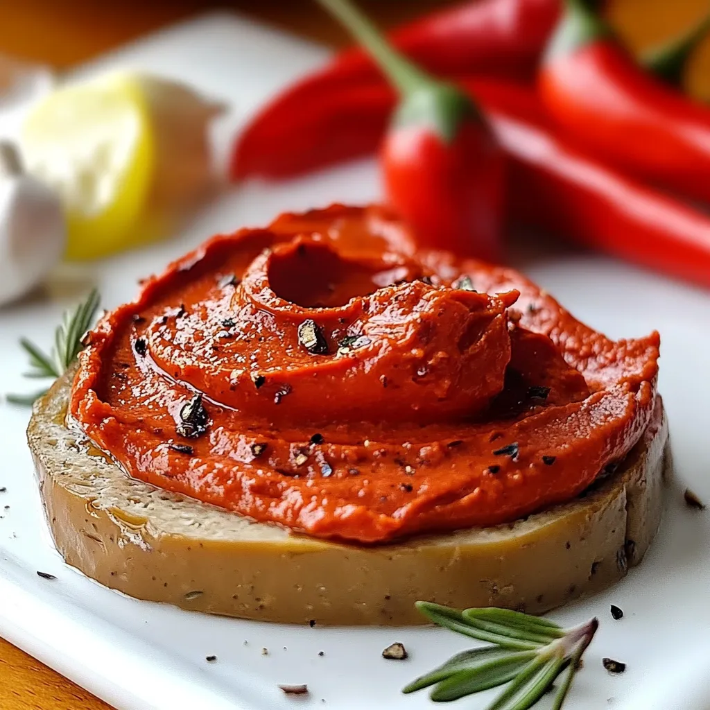 Paté de pimientos del piquillo casero servido en un bol con pan tostado al lado
