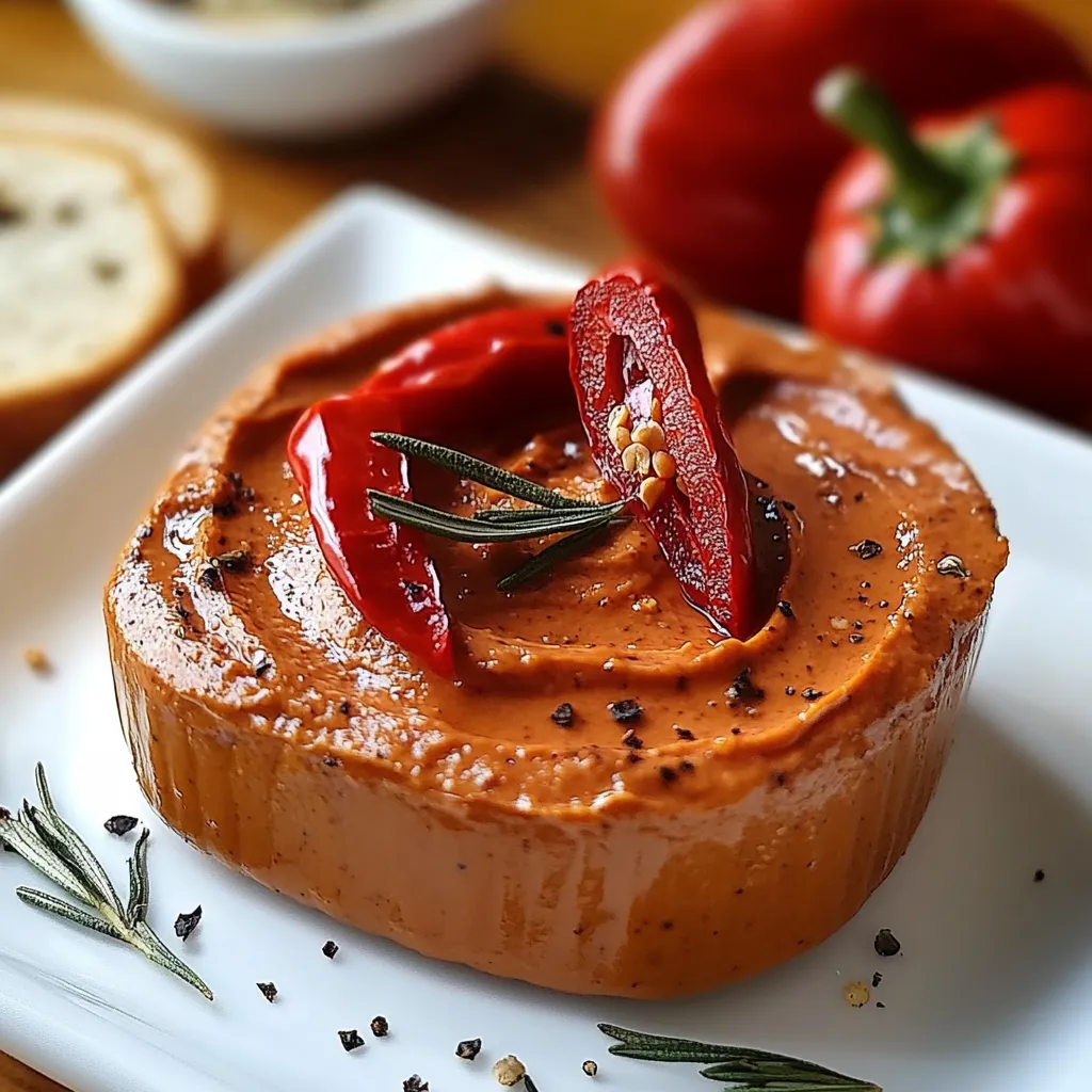 Paté de pimientos del piquillo casero servido en un bol con pan tostado al lado