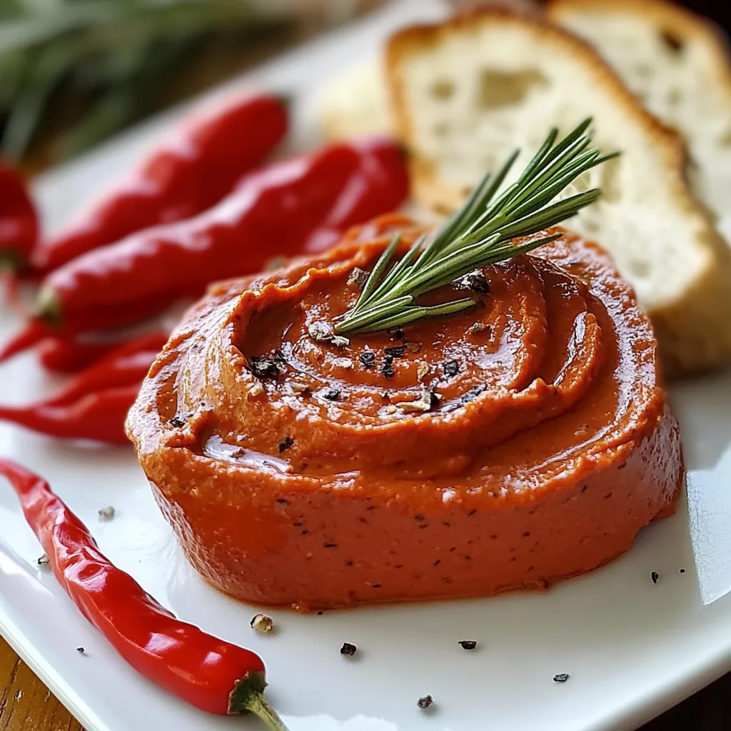 Paté de pimientos del piquillo casero servido en un bol con pan tostado al lado