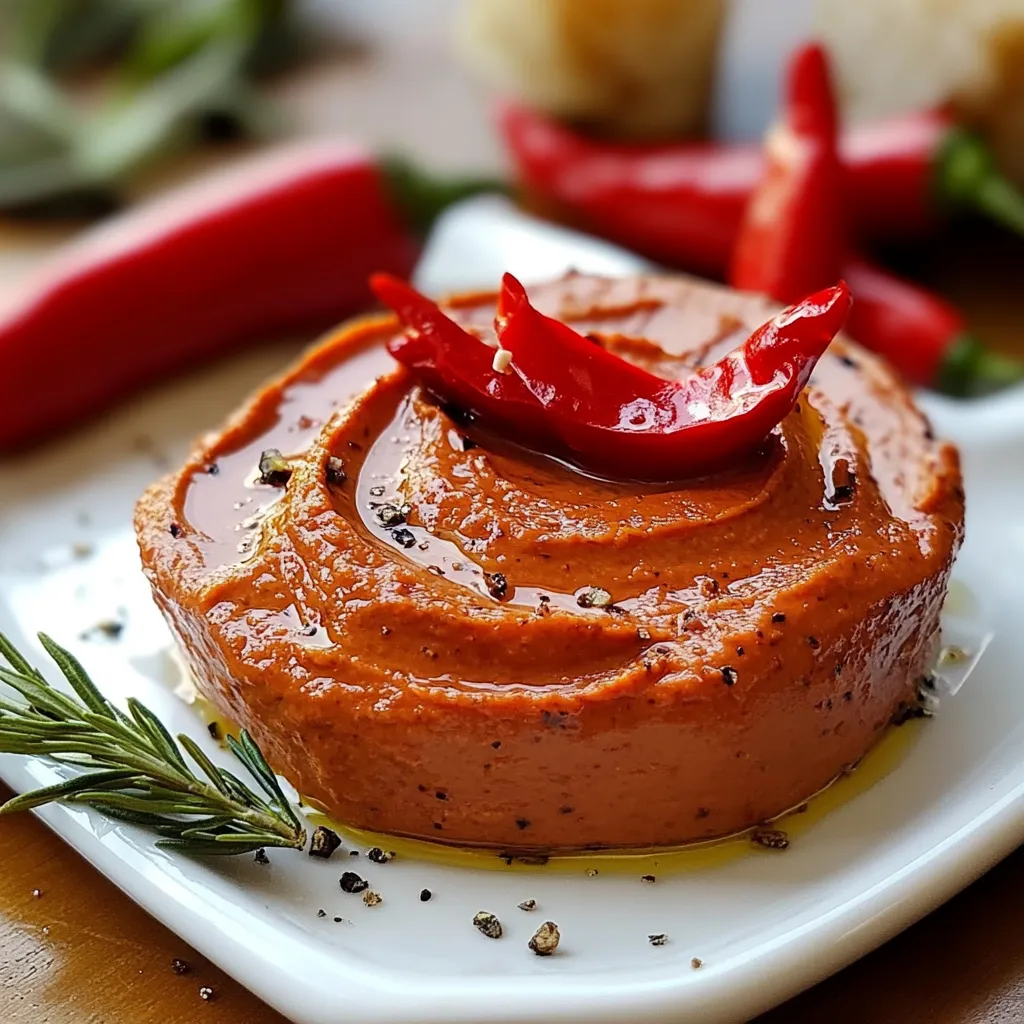 Paté de pimientos del piquillo casero servido en un bol con pan tostado al lado