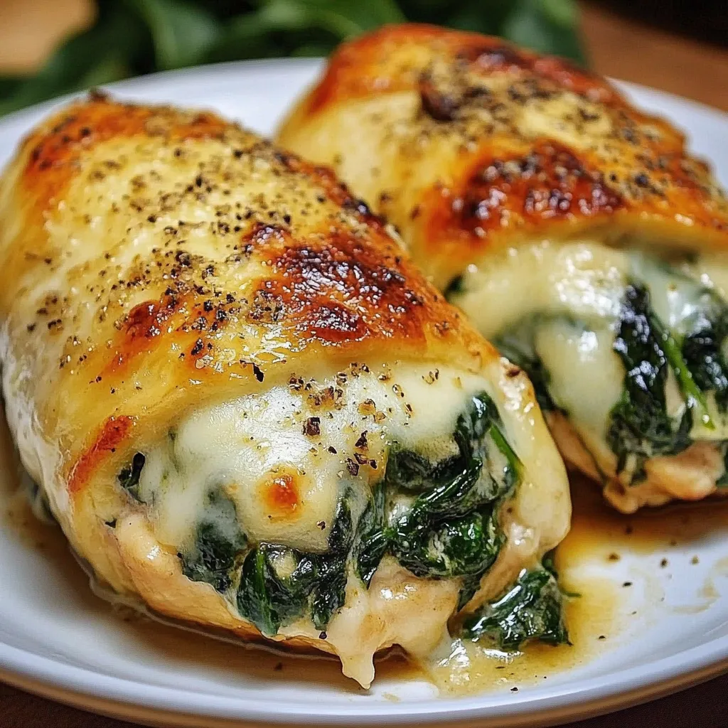 Pechugas de pollo rellenas de espinaca y queso recién horneadas