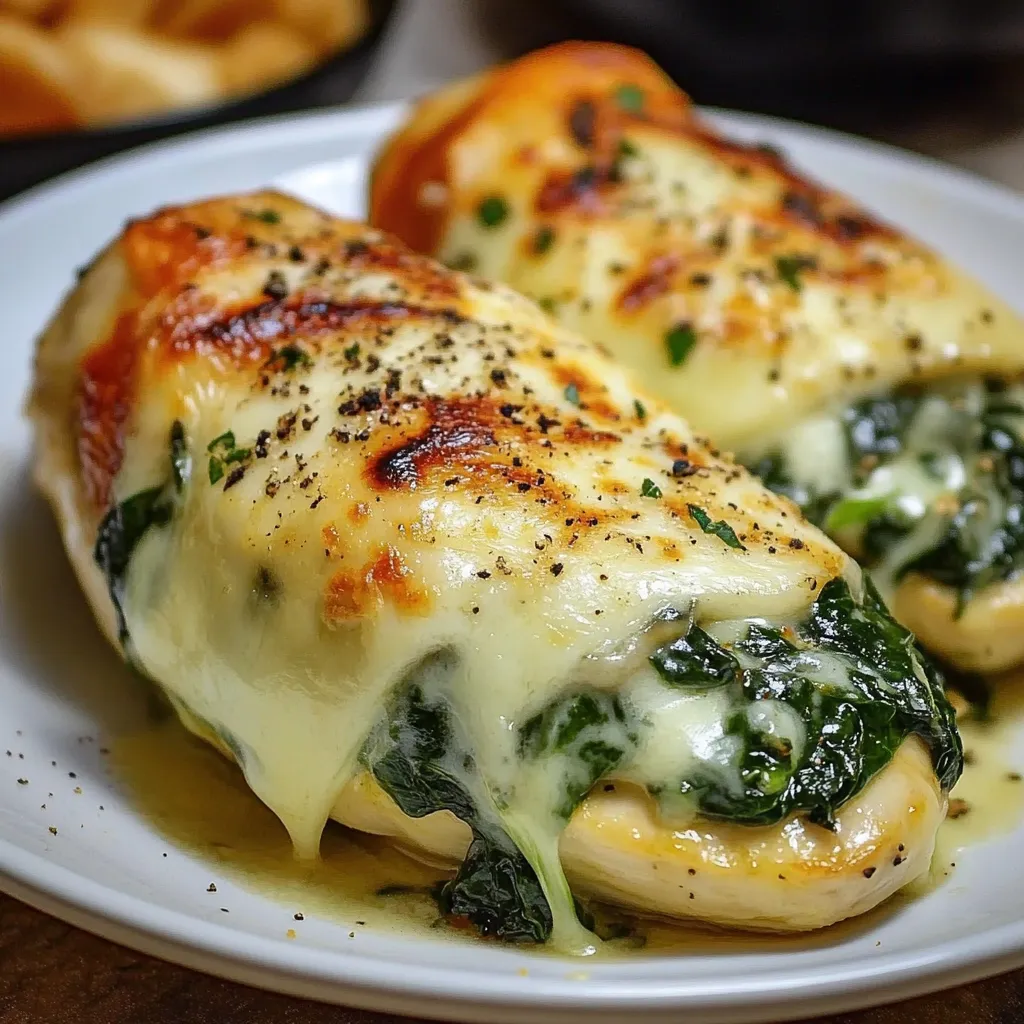 Pechugas de pollo rellenas de espinaca y queso recién horneadas