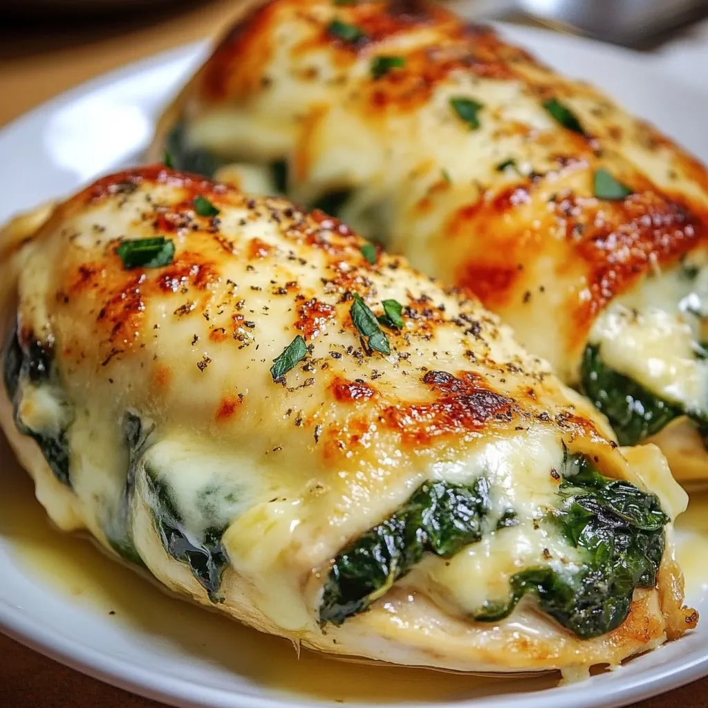 Pechugas de pollo rellenas de espinaca y queso recién horneadas