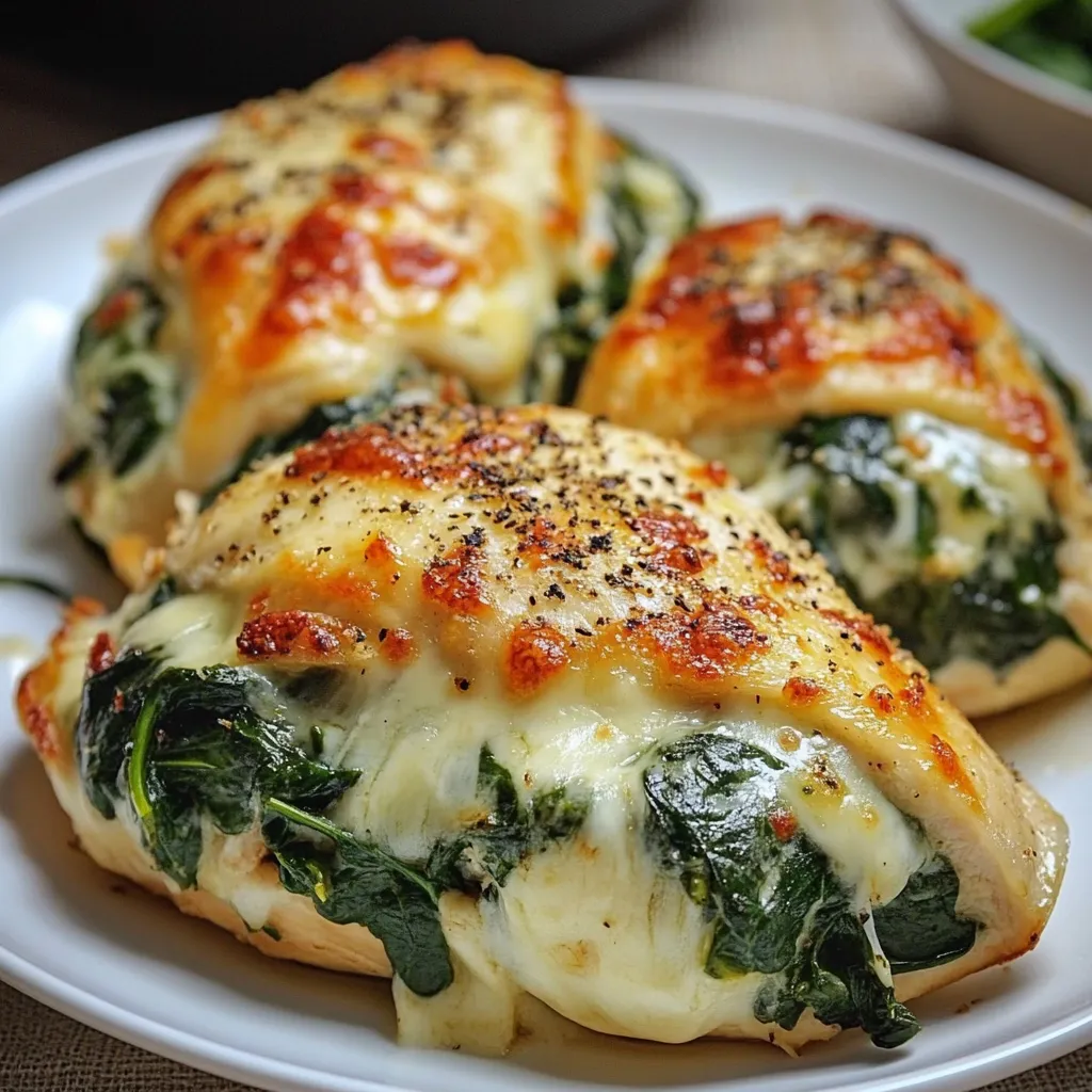 Pechugas de pollo rellenas de espinaca y queso recién horneadas
