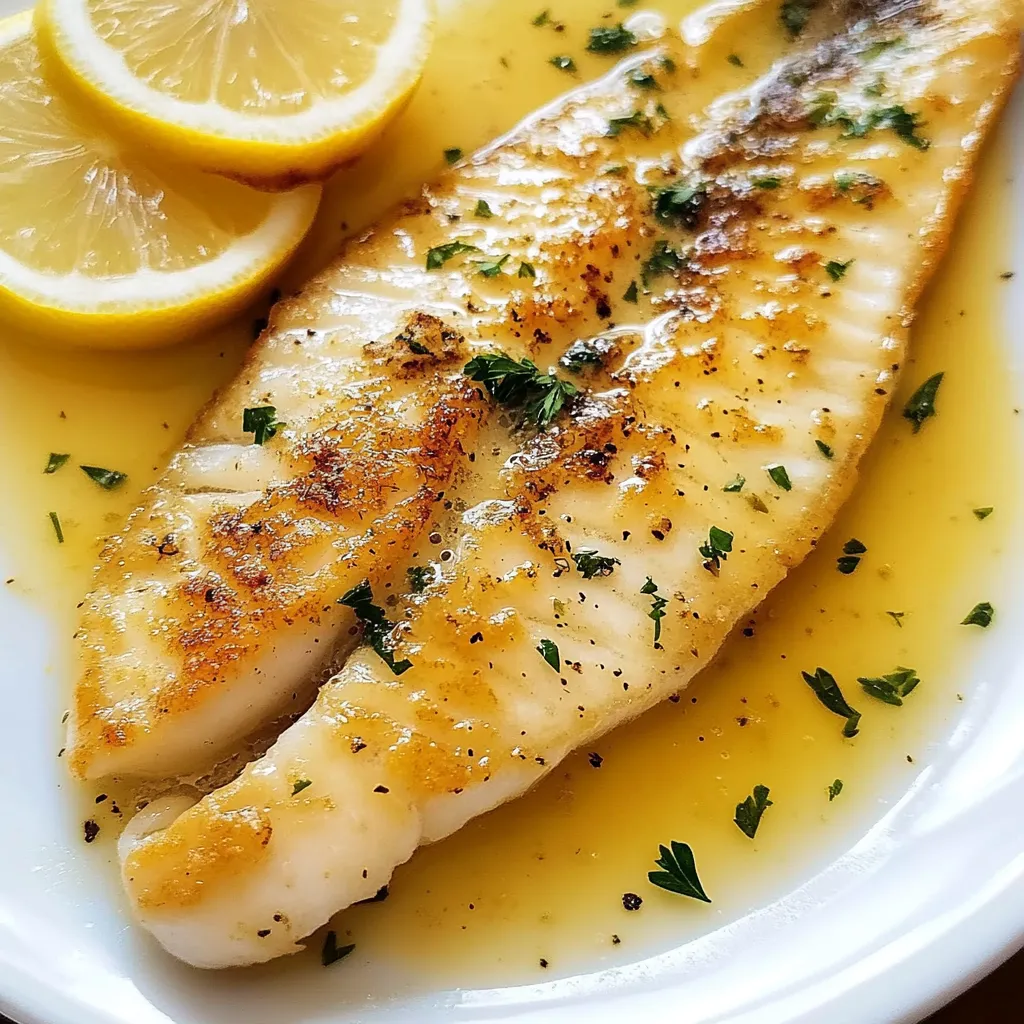 Filetes de pescado al limón con salsa de mantequilla servidos con perejil fresco.