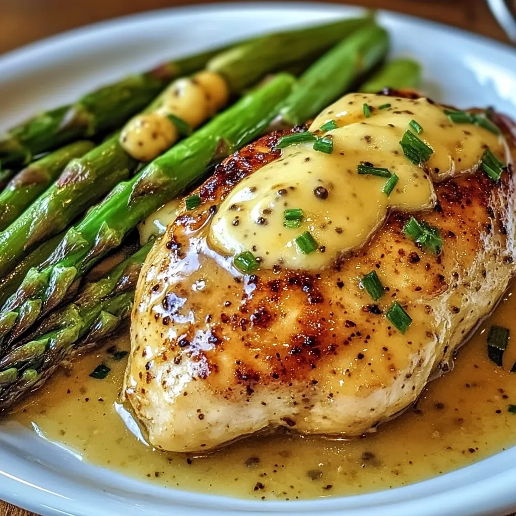 Pechugas de pollo doradas en sartén con salsa de miel y mostaza.