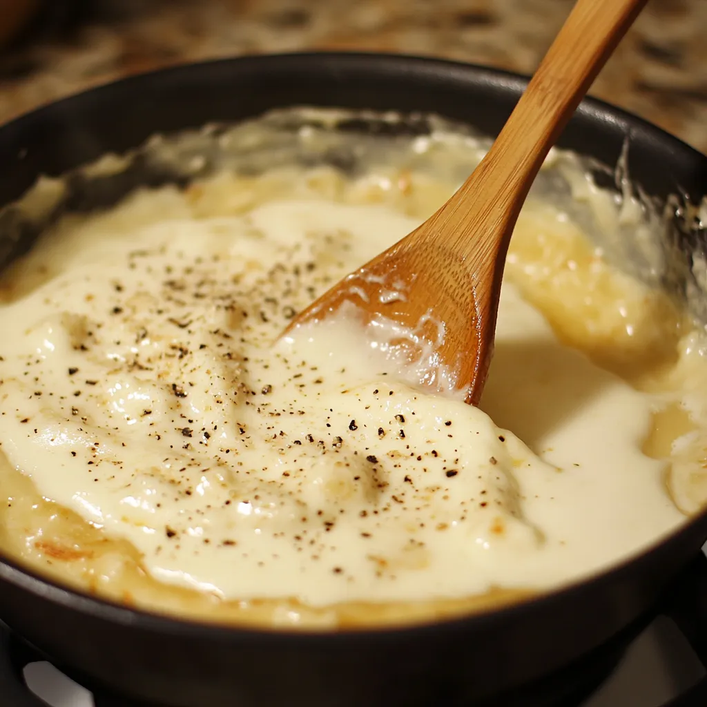 Salsa bechamel recién hecha con textura suave y brillante

