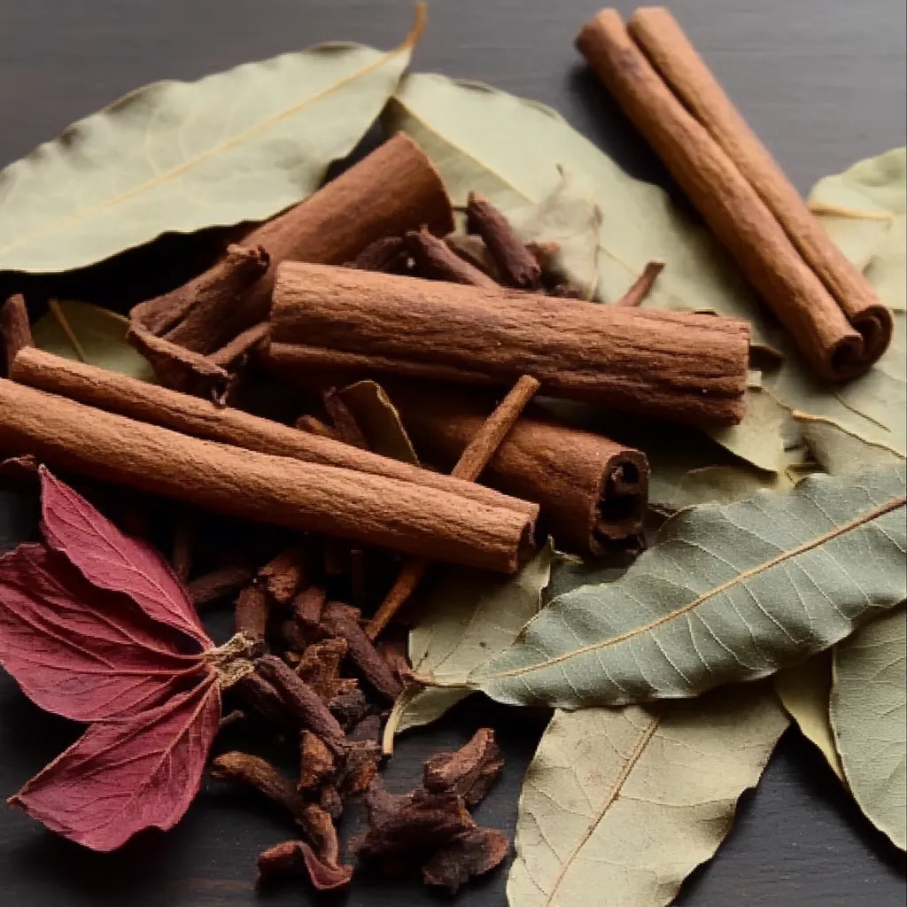 Infusión de Jamaica con canela y laurel servida en una taza blanca sobre una mesa de madera