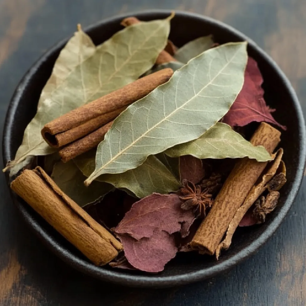 Infusión de Jamaica con canela y laurel servida en una taza blanca sobre una mesa de madera