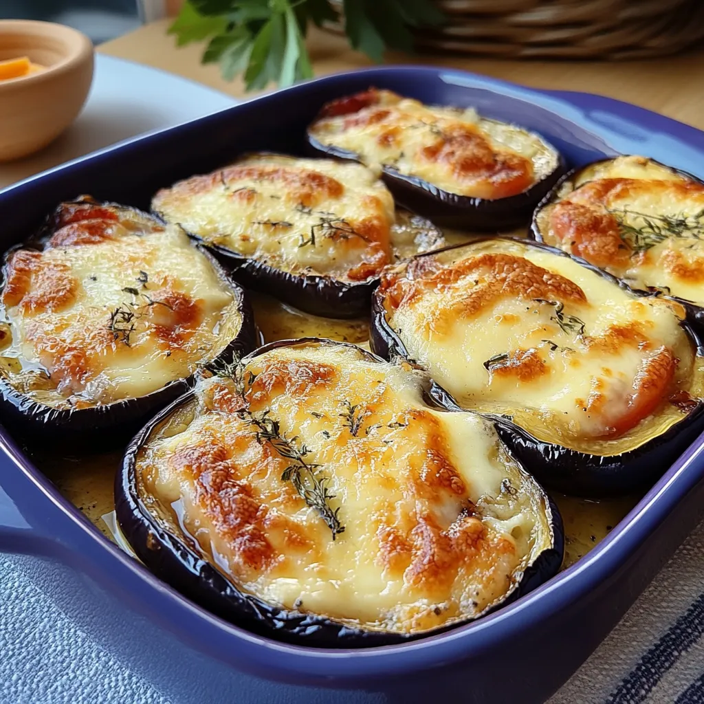 Rodajas de berenjena listas para hornear con un toque de aceite de oliva.