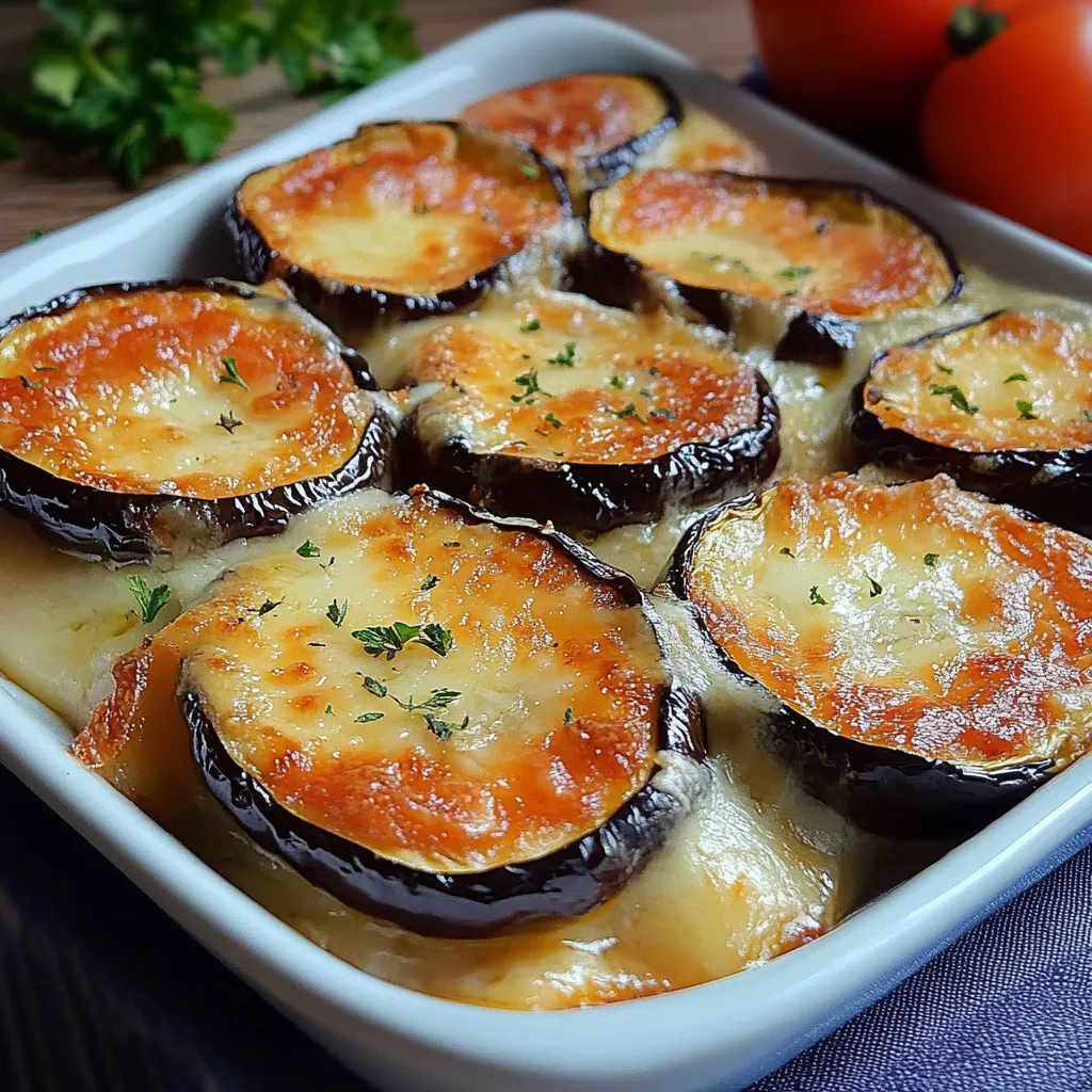 Rodajas de berenjena listas para hornear con un toque de aceite de oliva.