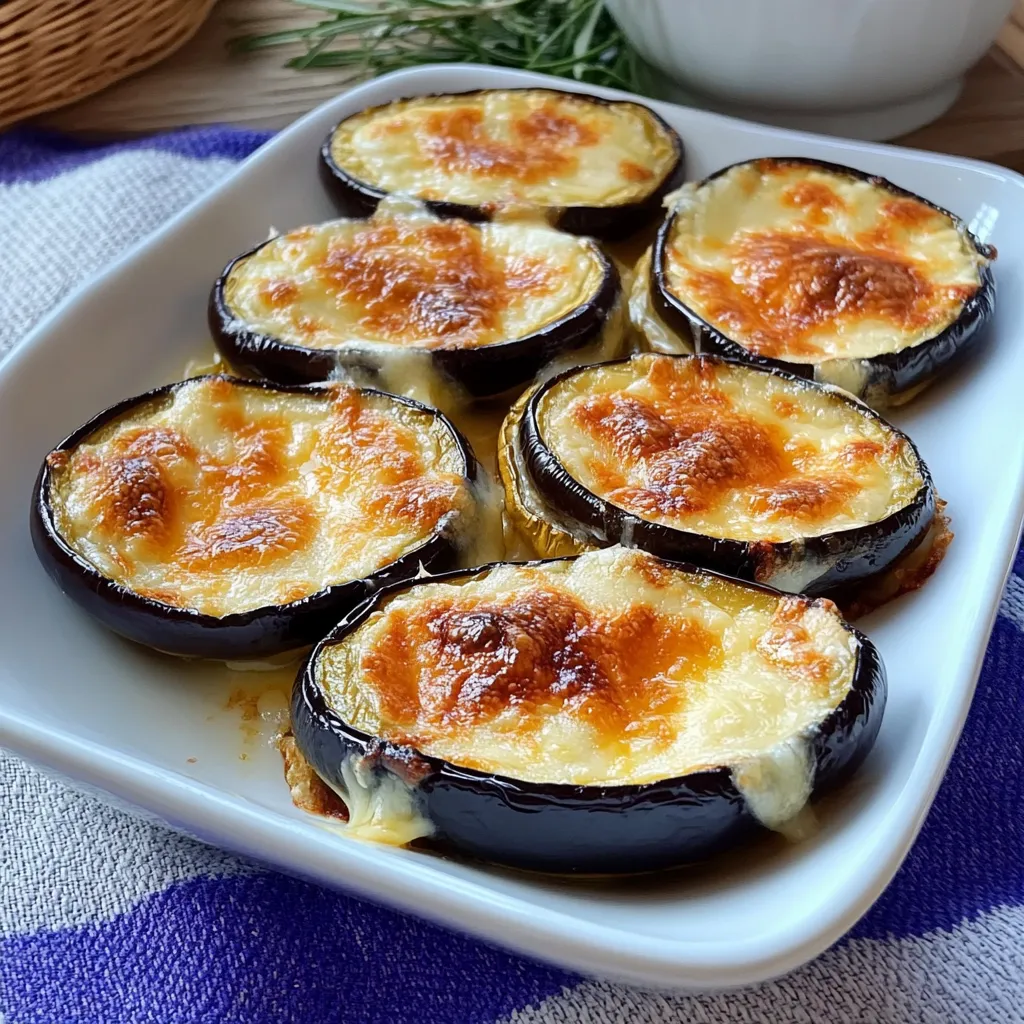 Rodajas de berenjena listas para hornear con un toque de aceite de oliva.