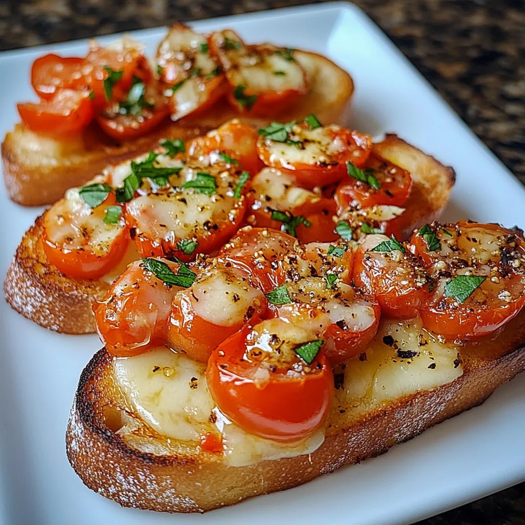 Pan crujiente con bruschetta de ajo asado y tomate fresco.