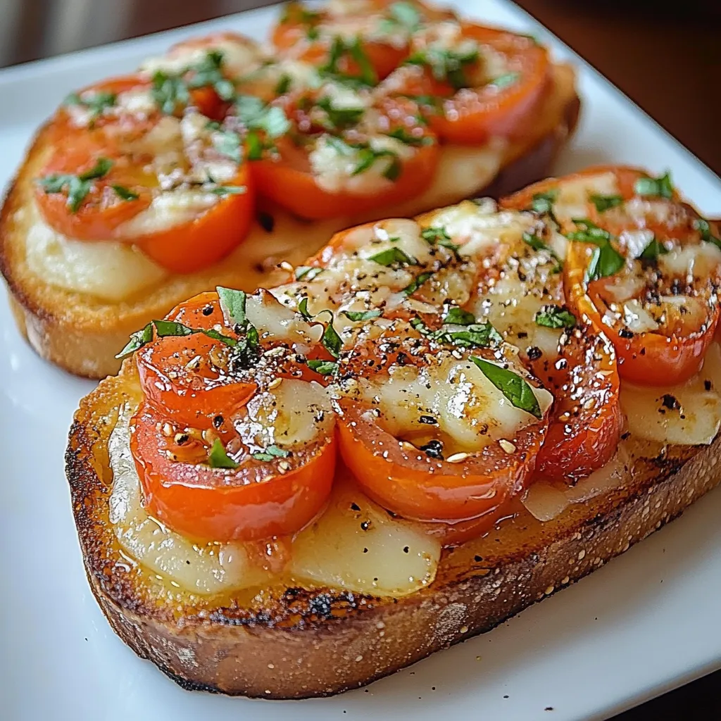 Pan crujiente con bruschetta de ajo asado y tomate fresco.