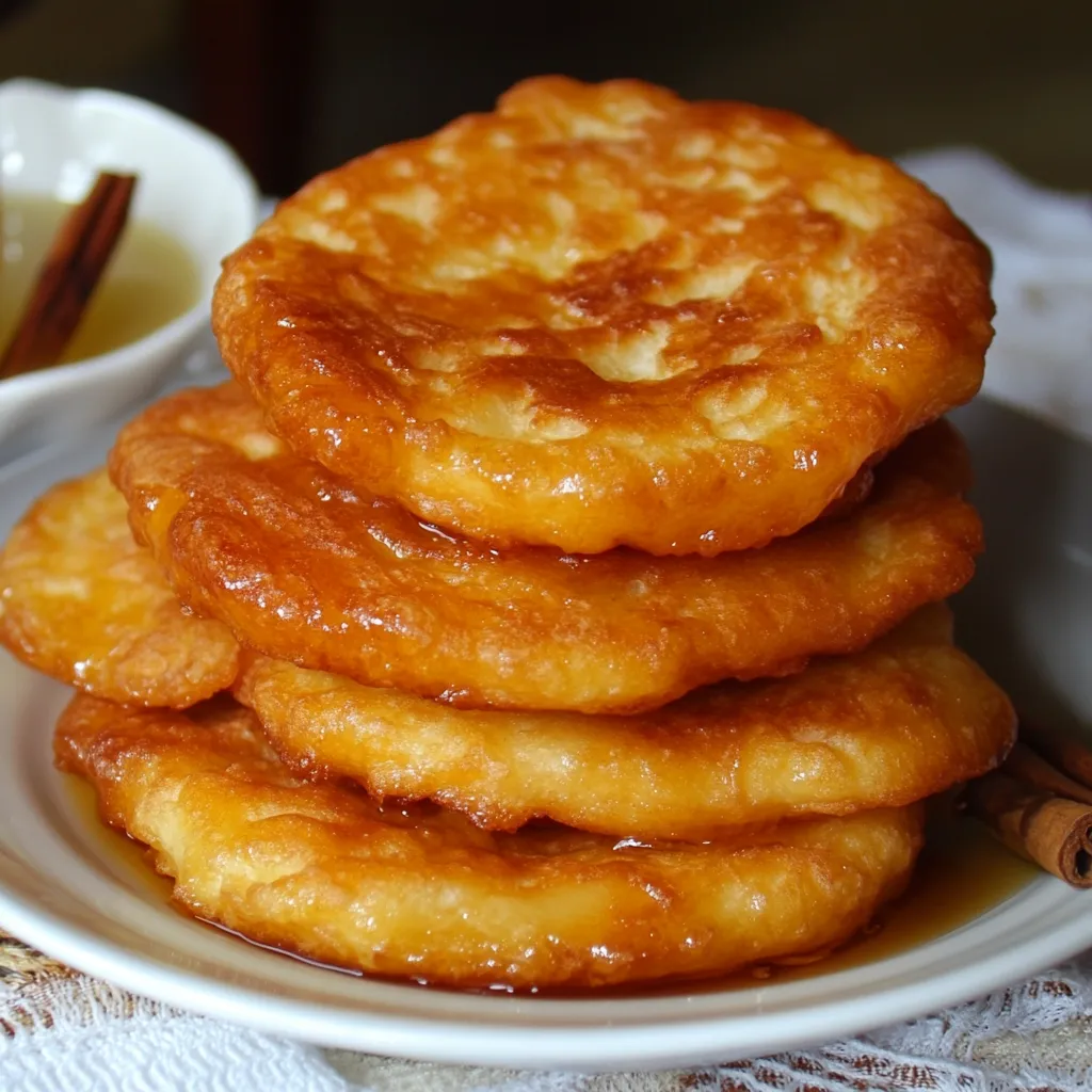 Buñuelos caseros dorados espolvoreados con azúcar y canela sobre un plato de cerámica.