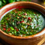Chimichurri argentino casero en un frasco de vidrio