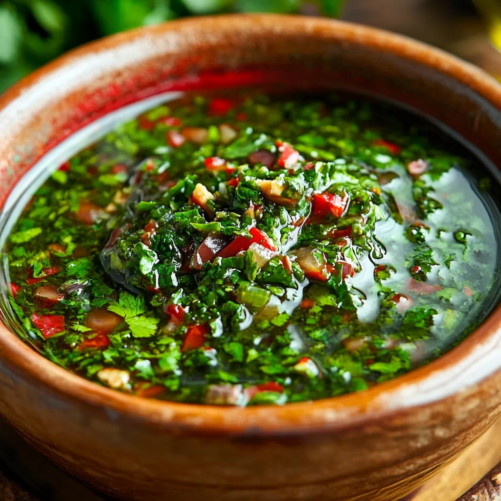 Chimichurri argentino casero en un frasco de vidrio