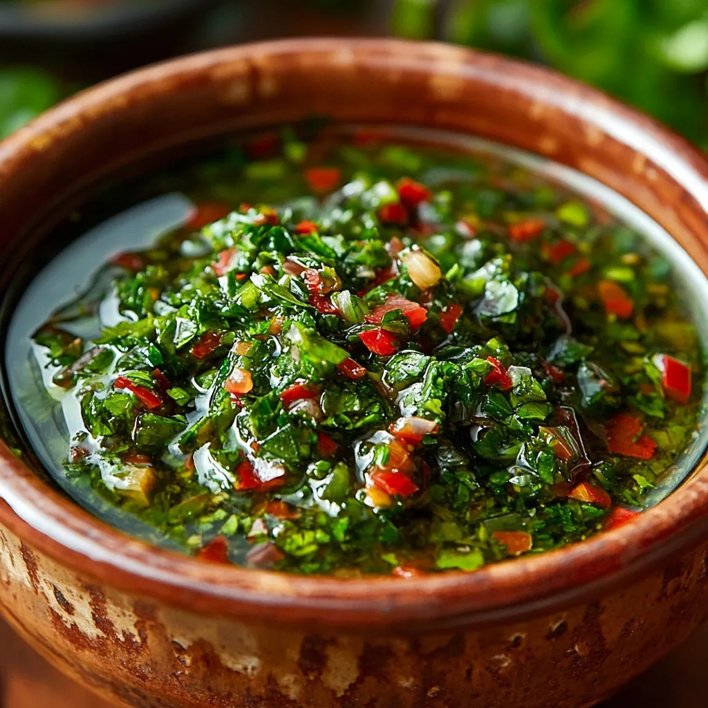 Chimichurri argentino casero en un frasco de vidrio