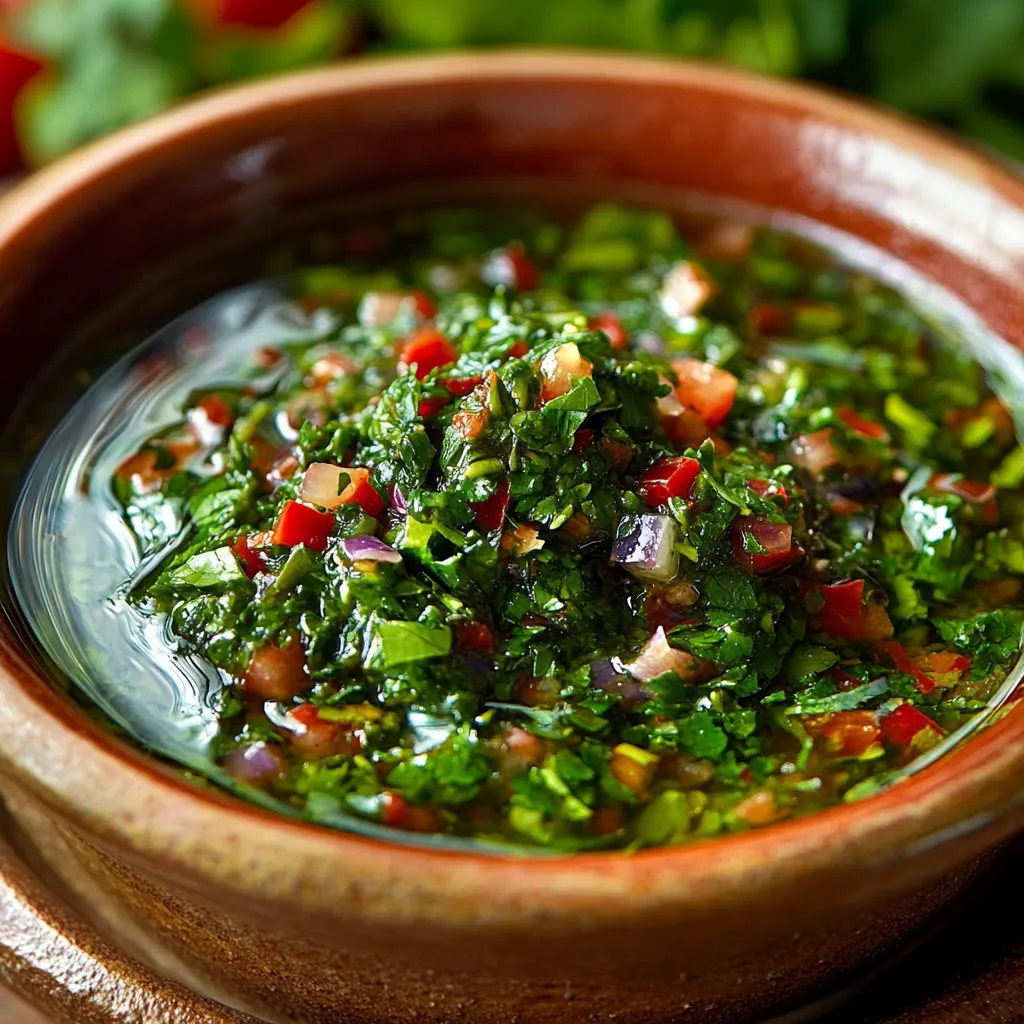 Chimichurri argentino casero en un frasco de vidrio