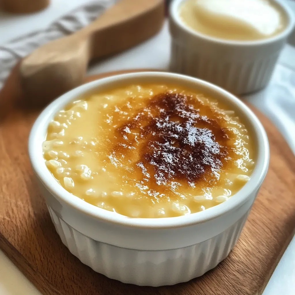 Un plato de flan de arroz cremoso con un toque de canela en la parte superior.