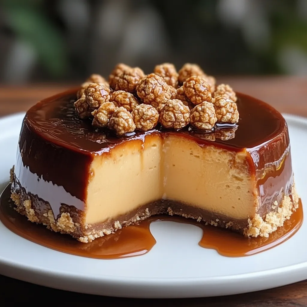 Flan de Ferrero Rocher servido en un plato con decoración de bombones.
