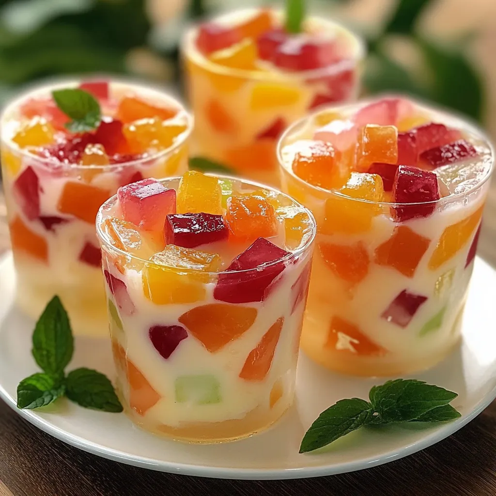 Gelatina de Mosaico servida en un plato con colores vibrantes