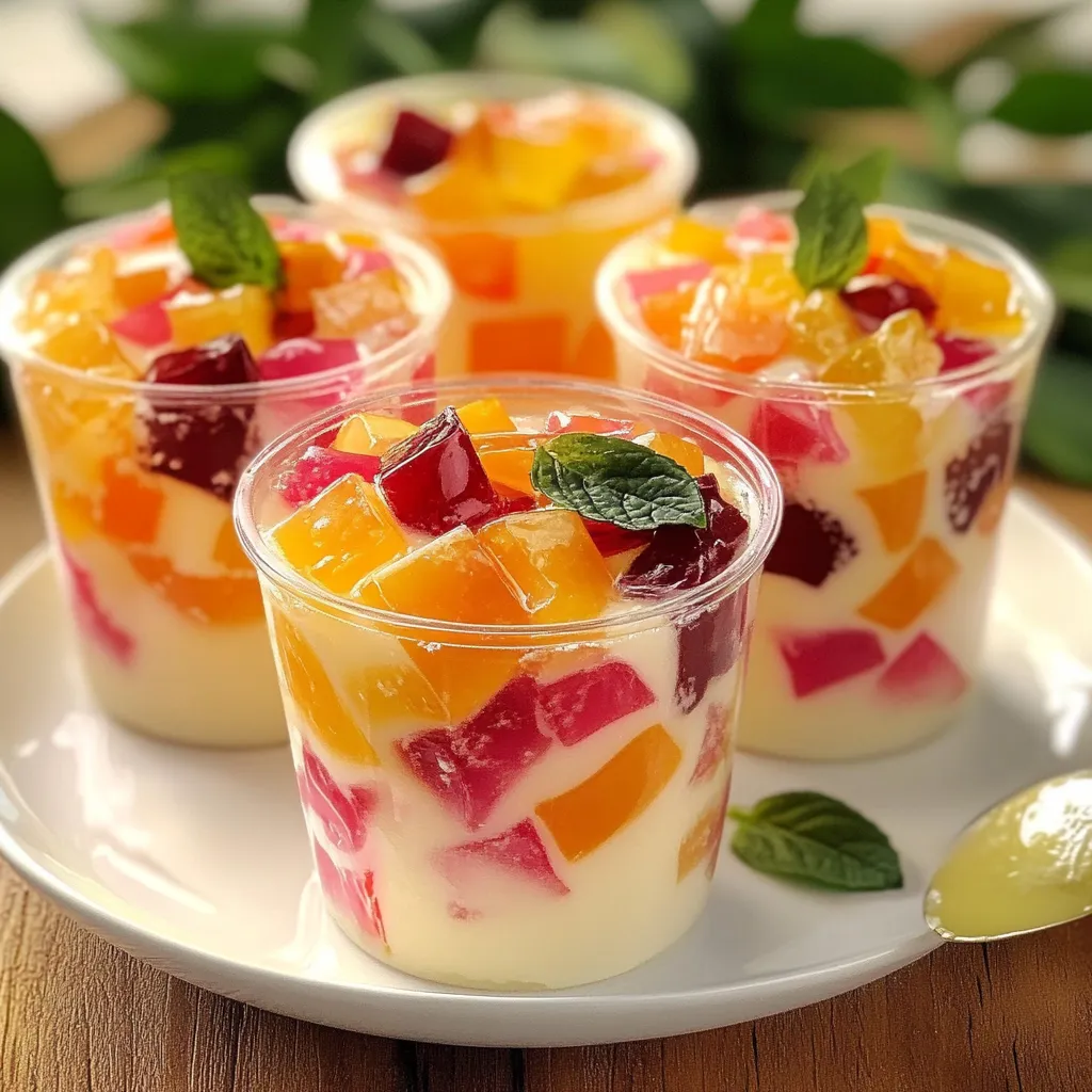 Gelatina de Mosaico servida en un plato con colores vibrantes
