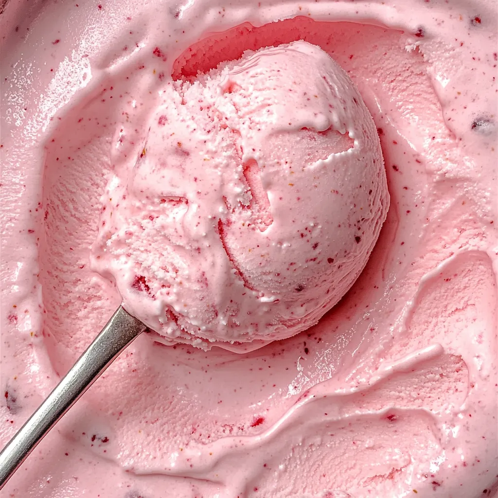 Helado casero de fresa servido en un tazón, con una textura cremosa y decorado con fresas frescas.