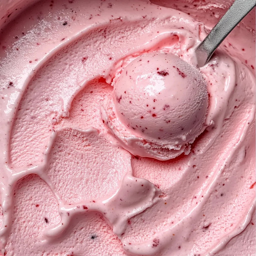 Helado casero de fresa servido en un tazón, con una textura cremosa y decorado con fresas frescas.