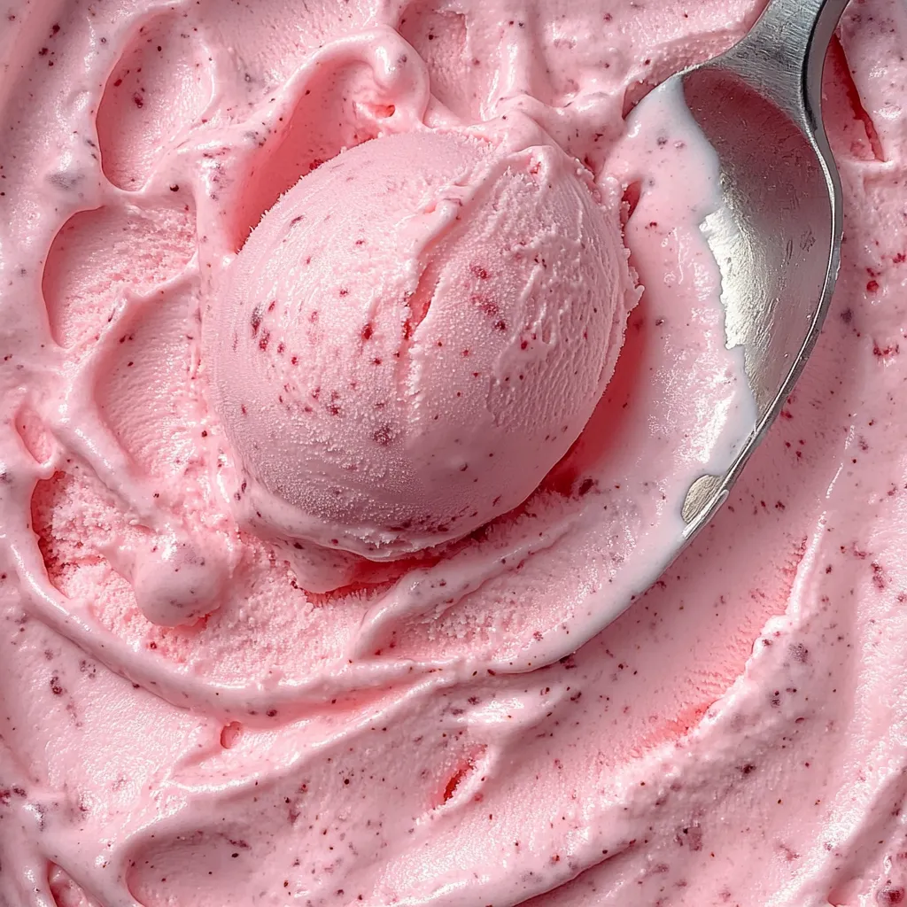 Helado casero de fresa servido en un tazón, con una textura cremosa y decorado con fresas frescas.