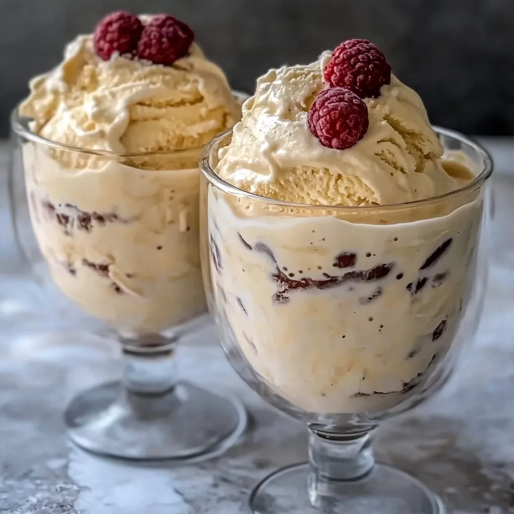 Helado casero de leche condensada servido en un bol con frutos secos y sirope de caramelo.