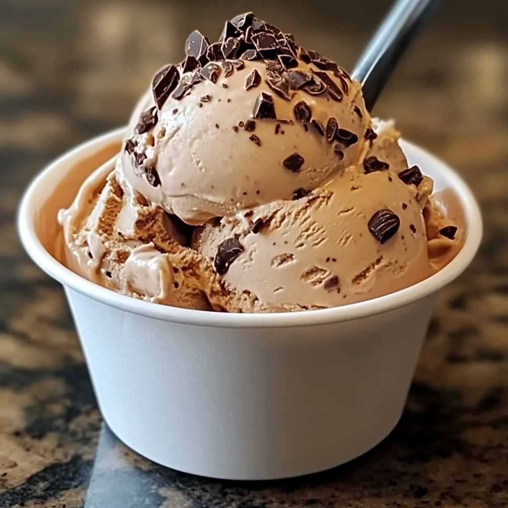Helado de café casero servido en un bol con una textura cremosa y decorado con granos de café.