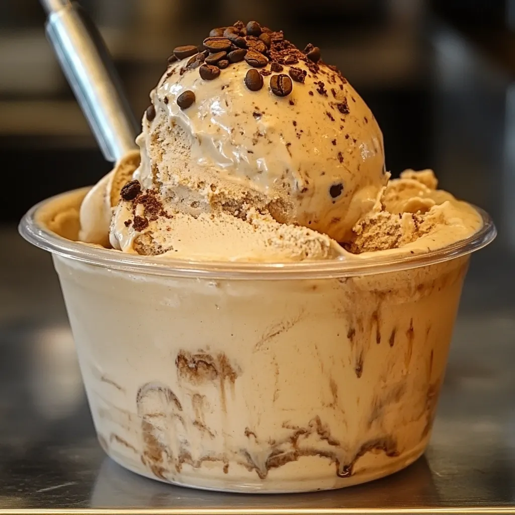 Bol con helado de café cremoso servido con granos de café triturados.