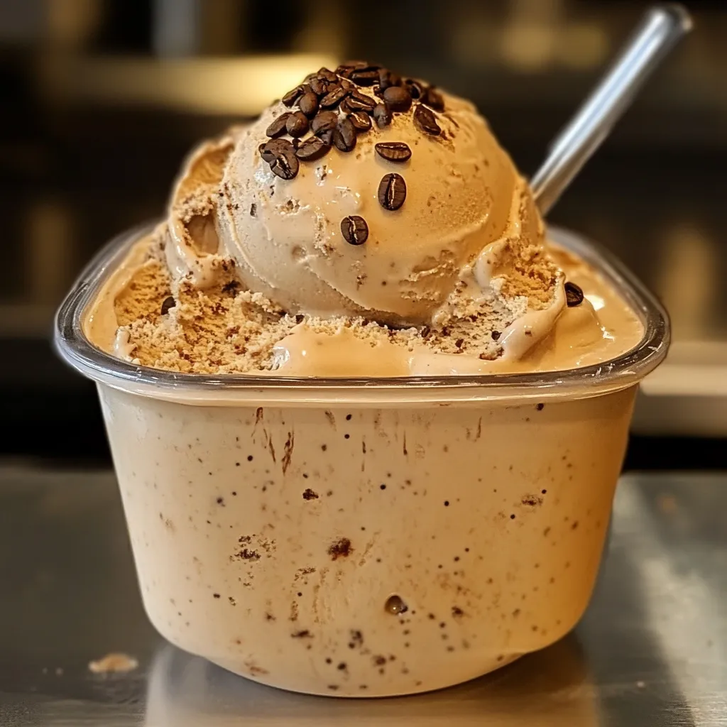 Bol con helado de café cremoso servido con granos de café triturados.