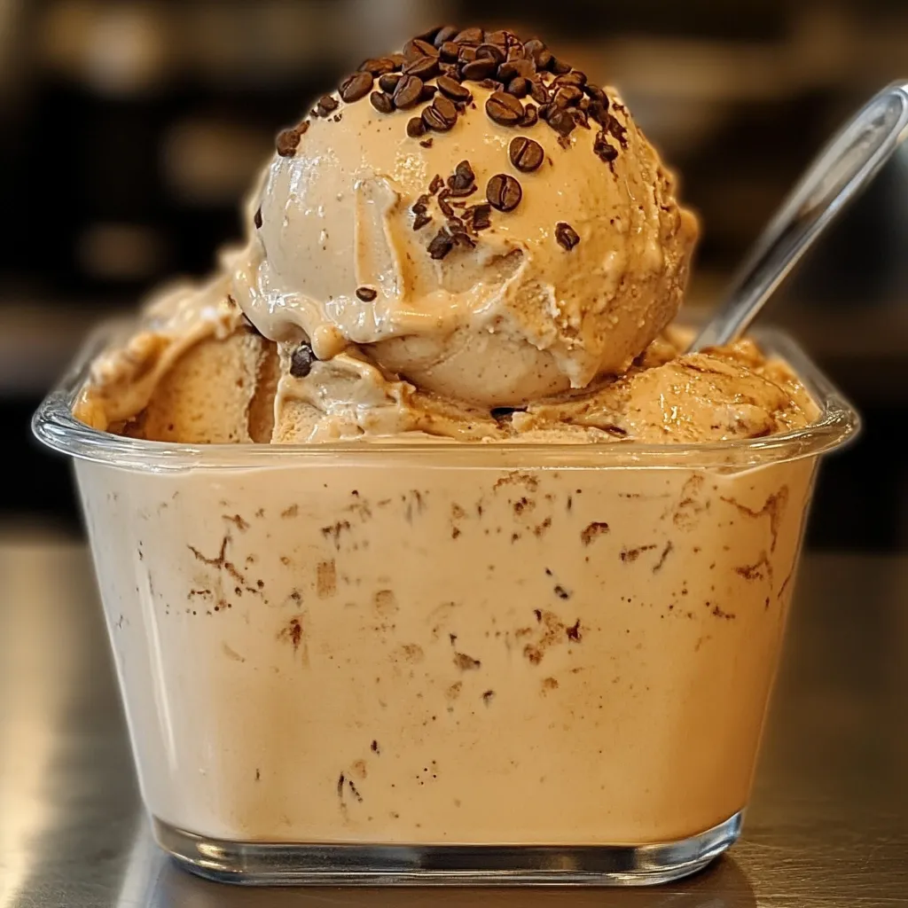 Bol con helado de café cremoso servido con granos de café triturados.