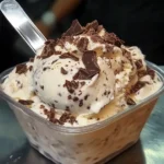 Helado de crema con chocolate servido en un bol, con chispas de chocolate y una textura cremosa.