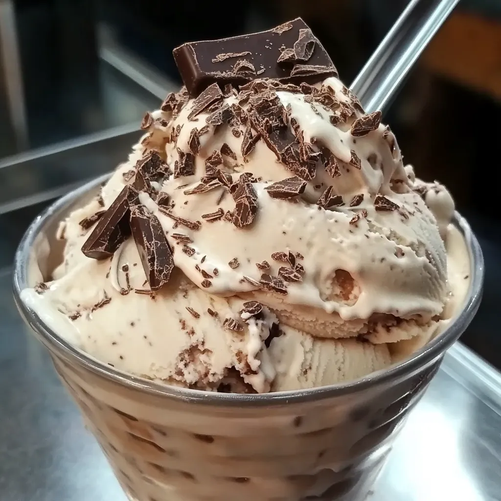 Helado de crema con chocolate servido en un bol, con chispas de chocolate y una textura cremosa.