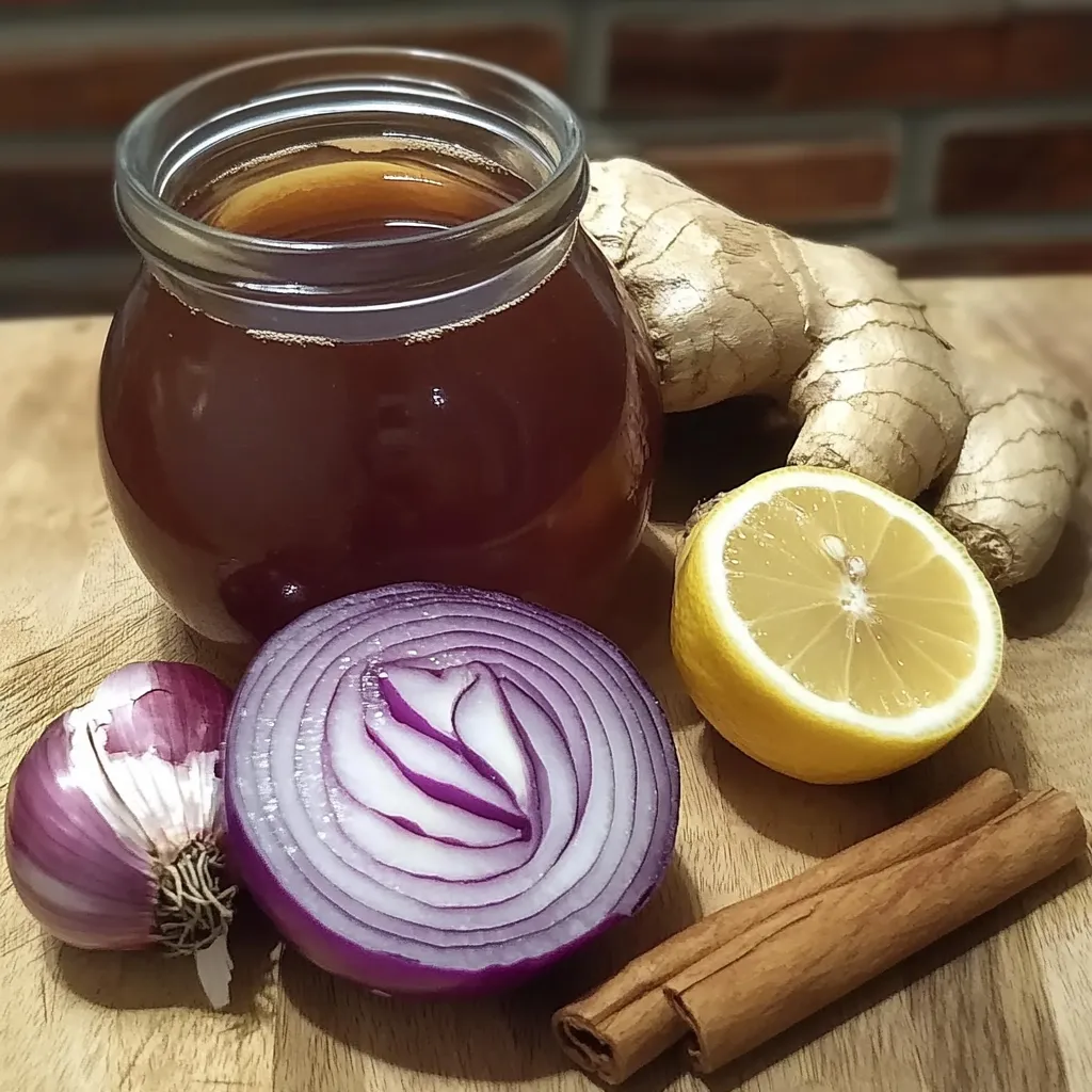 Infusión de cebolla, ajo y jengibre con canela servida en una taza caliente.