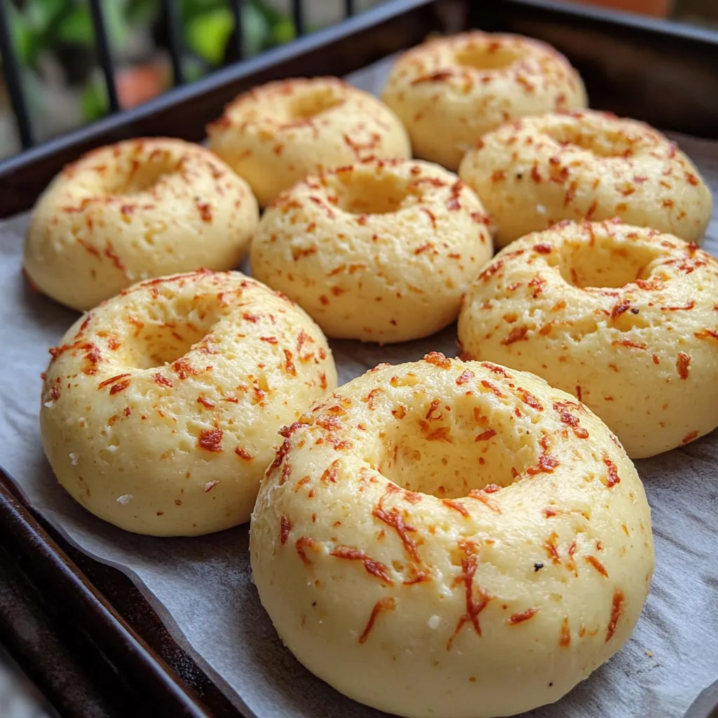 Pan de yuca recién horneado, con una textura dorada y crujiente por fuera, servido en un plato de madera.