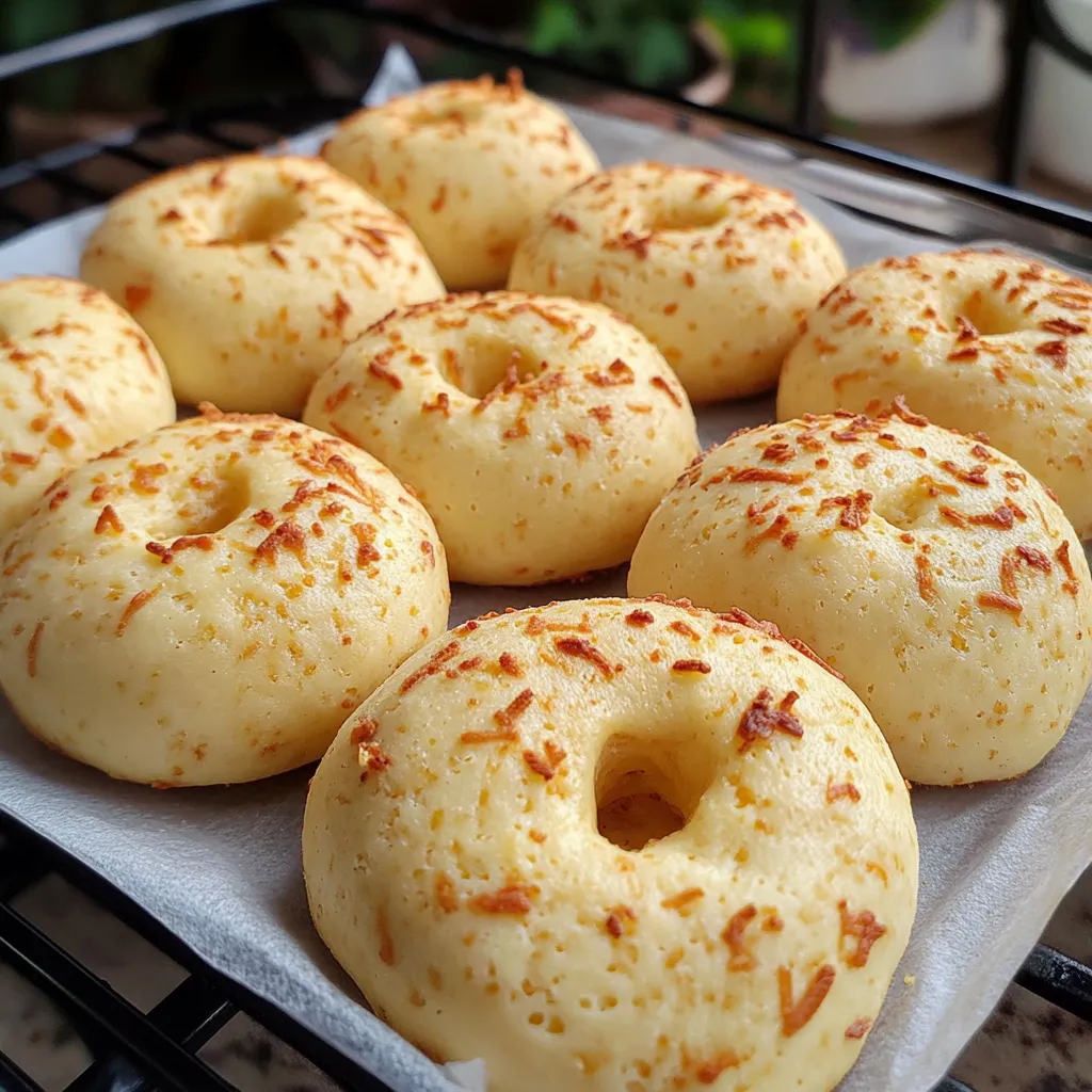 Pan de yuca recién horneado, con una textura dorada y crujiente por fuera, servido en un plato de madera.