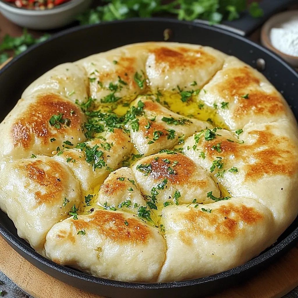 Pan Turco Casero (Bazlama) recién hecho en sartén, con una textura dorada y esponjosa, servido con queso y miel.