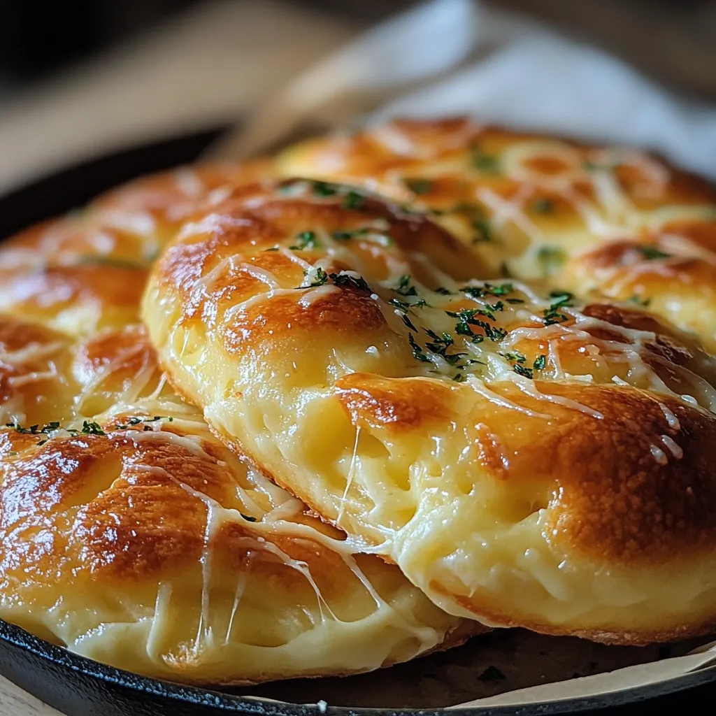 Pan de maicena con queso dorado y esponjoso en sartén.