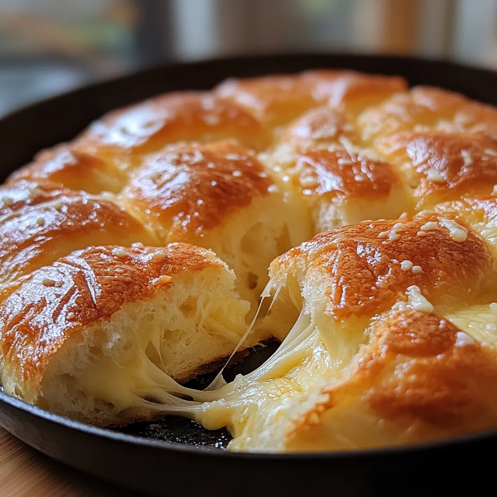 Pan de maicena con queso dorado y esponjoso en sartén.