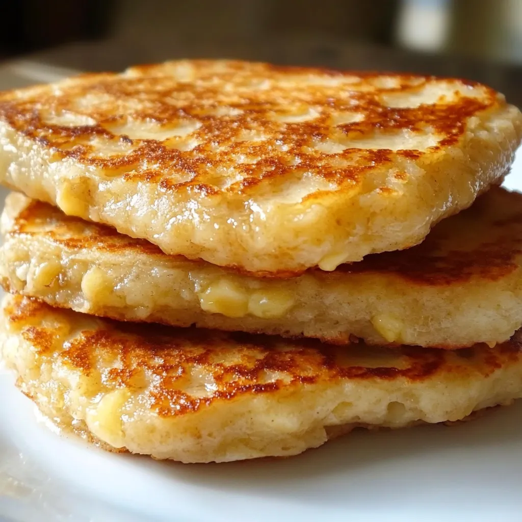 Panqueques de avena y plátano recién hechos con miel y frutas frescas.