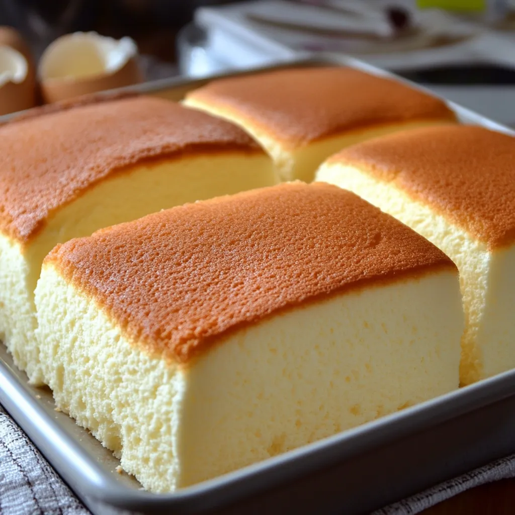 Pastel de Algodón recién horneado con textura esponjosa y dorada.
