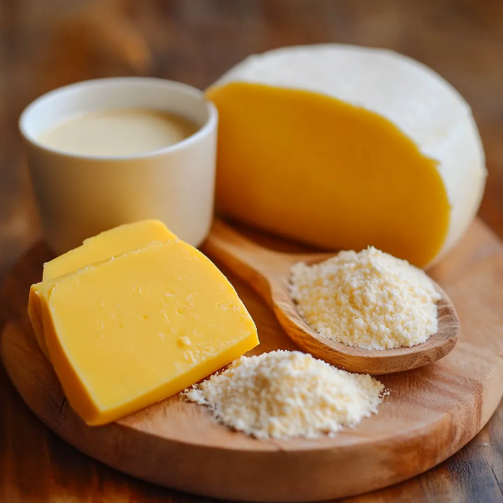 Queso amarillo casero en un plato de madera, con una textura suave y cremosa, cortado en rodajas y acompañado de pan rústico.