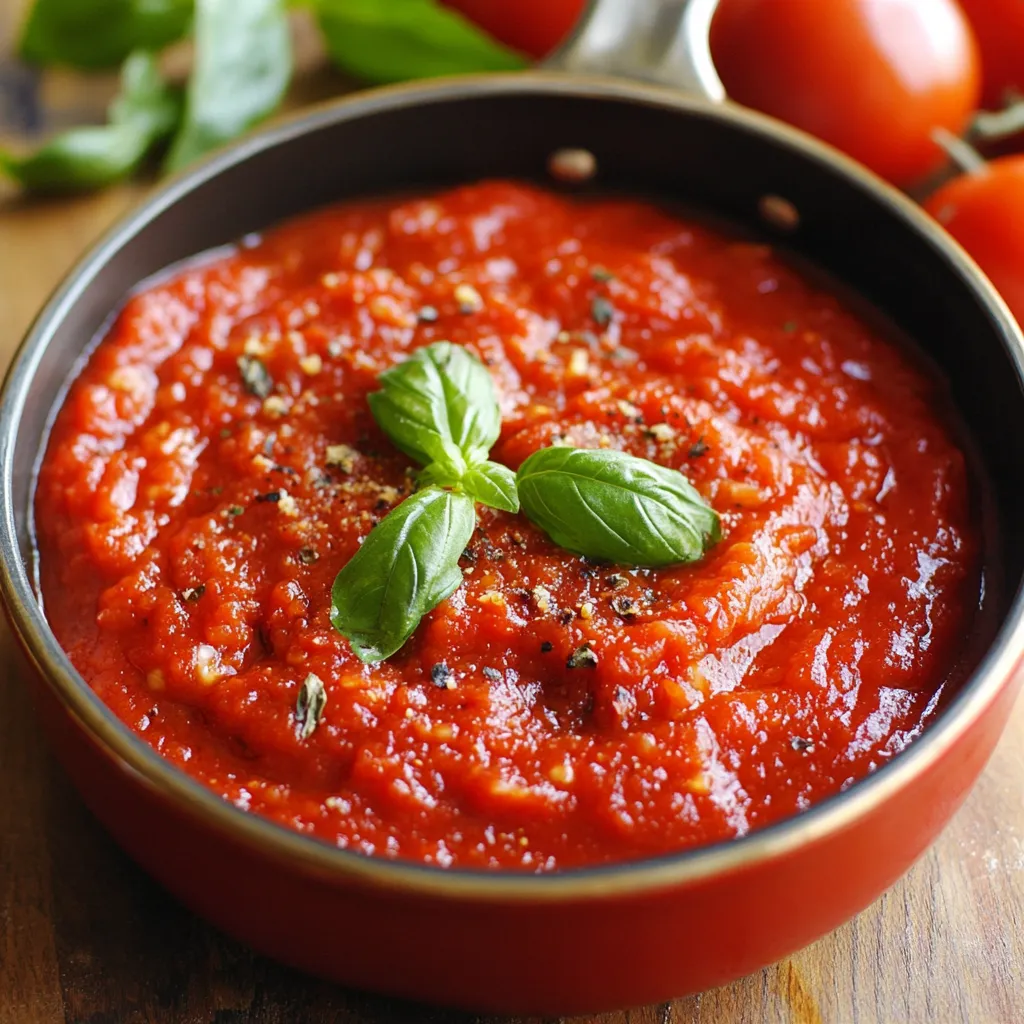Salsa para pizza casera en un frasco con tomate y especias frescas