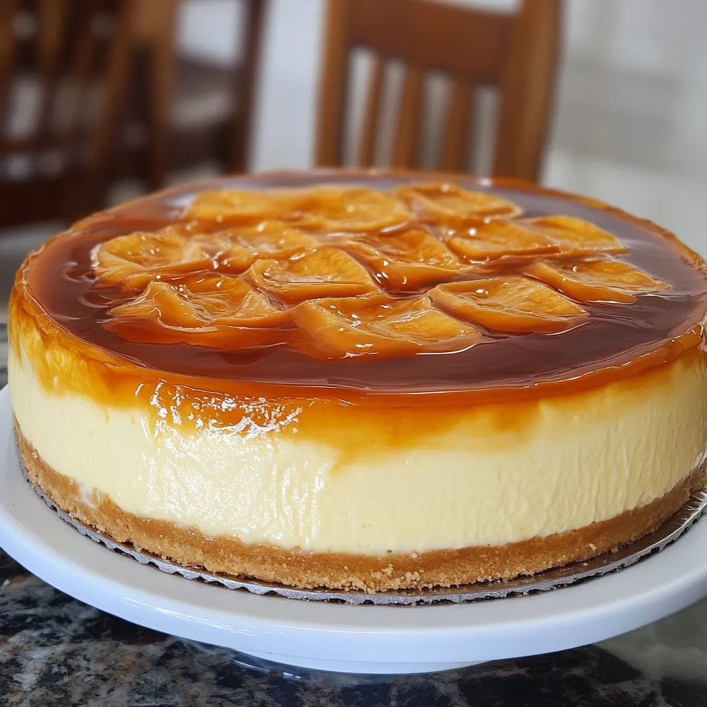 Tarta de quesitos y sobaos recién horneada con caramelo líquido.