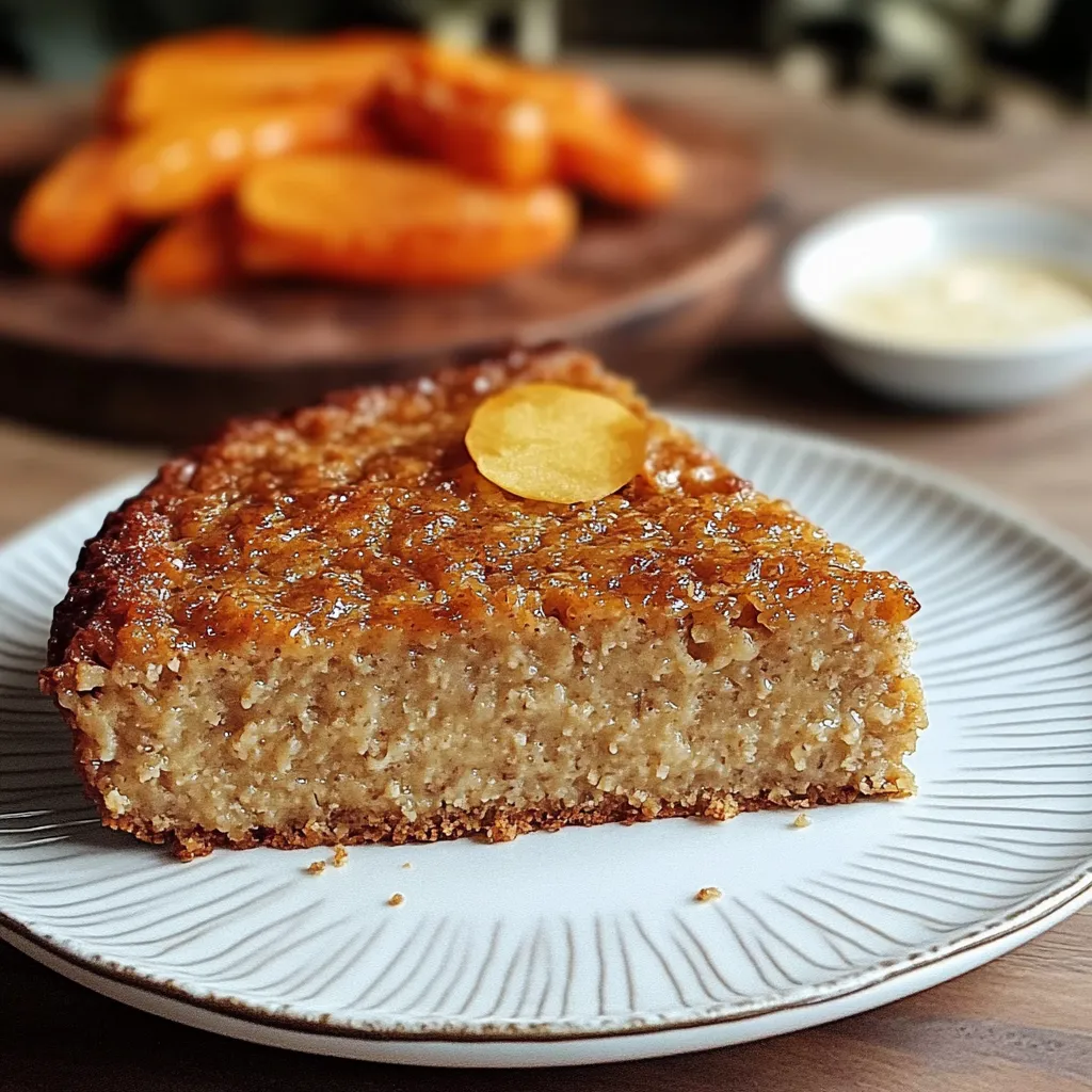 Torta de avena y zanahorias recién horneada sobre una tabla de madera